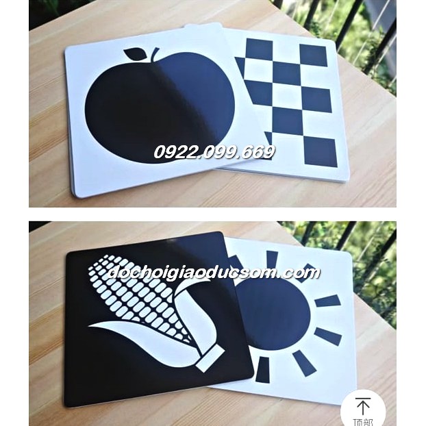 THẺ KÍCH THÍCH PHÁT TRIỂN THỊ GIÁC ĐEN TRẮNG cho trẻ sơ sinh khổ to 21cm x 21cm hàng đẹp, chất lượng