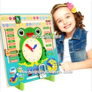 Đồng hồ kèm lịch gỗ  hình chú ếch đa chức năng - HÀNG ĐẸP giá rẻ