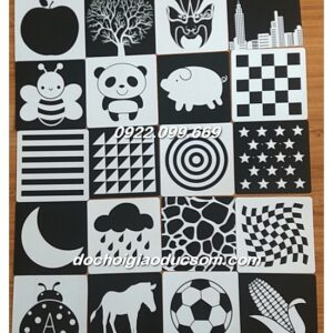 THẺ KÍCH THÍCH PHÁT TRIỂN THỊ GIÁC ĐEN TRẮNG cho trẻ sơ sinh khổ to 21cm x 21cm hàng đẹp, giá rẻ